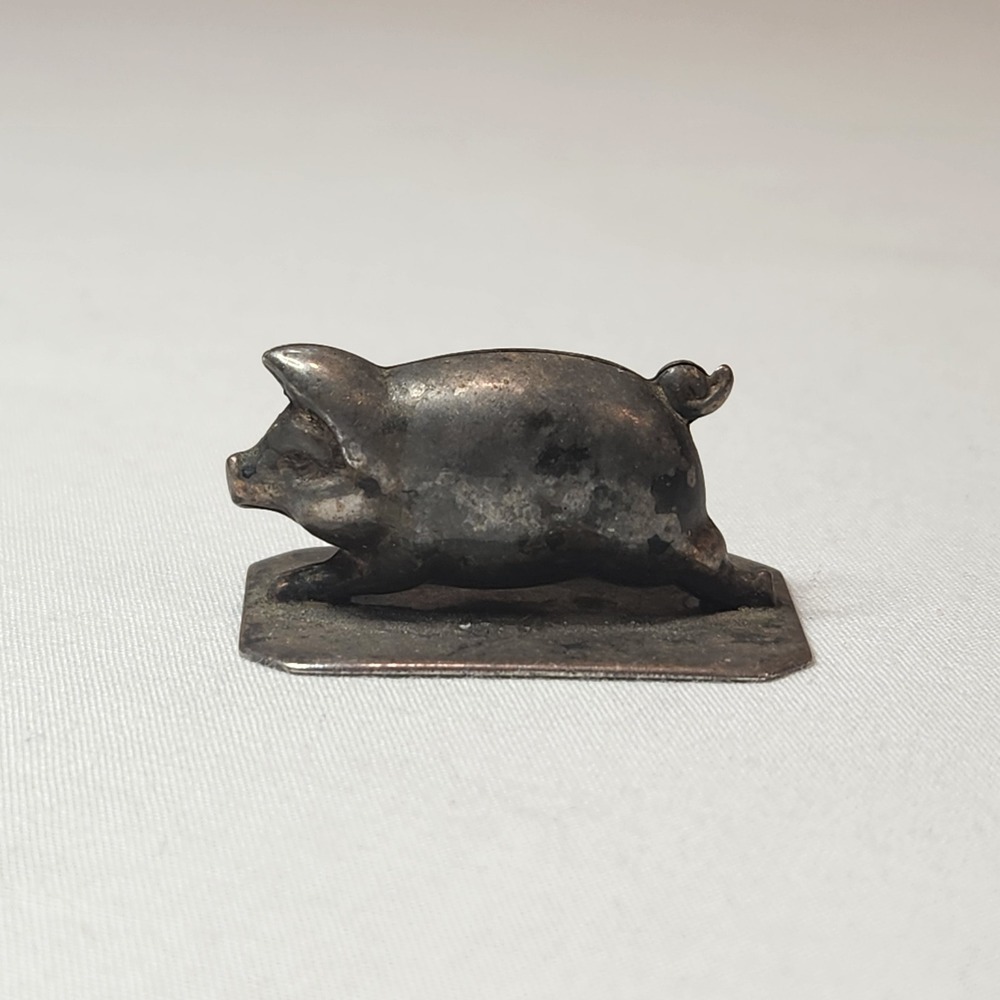 Tin Pig Miniature Figurine on Base Primitive Hog Curio 1" - Picture 4 of 8